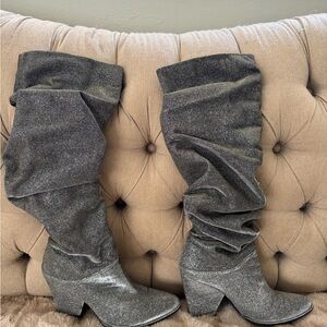 Stuart Weitzman Sparkling Silver Over the Knee Boots